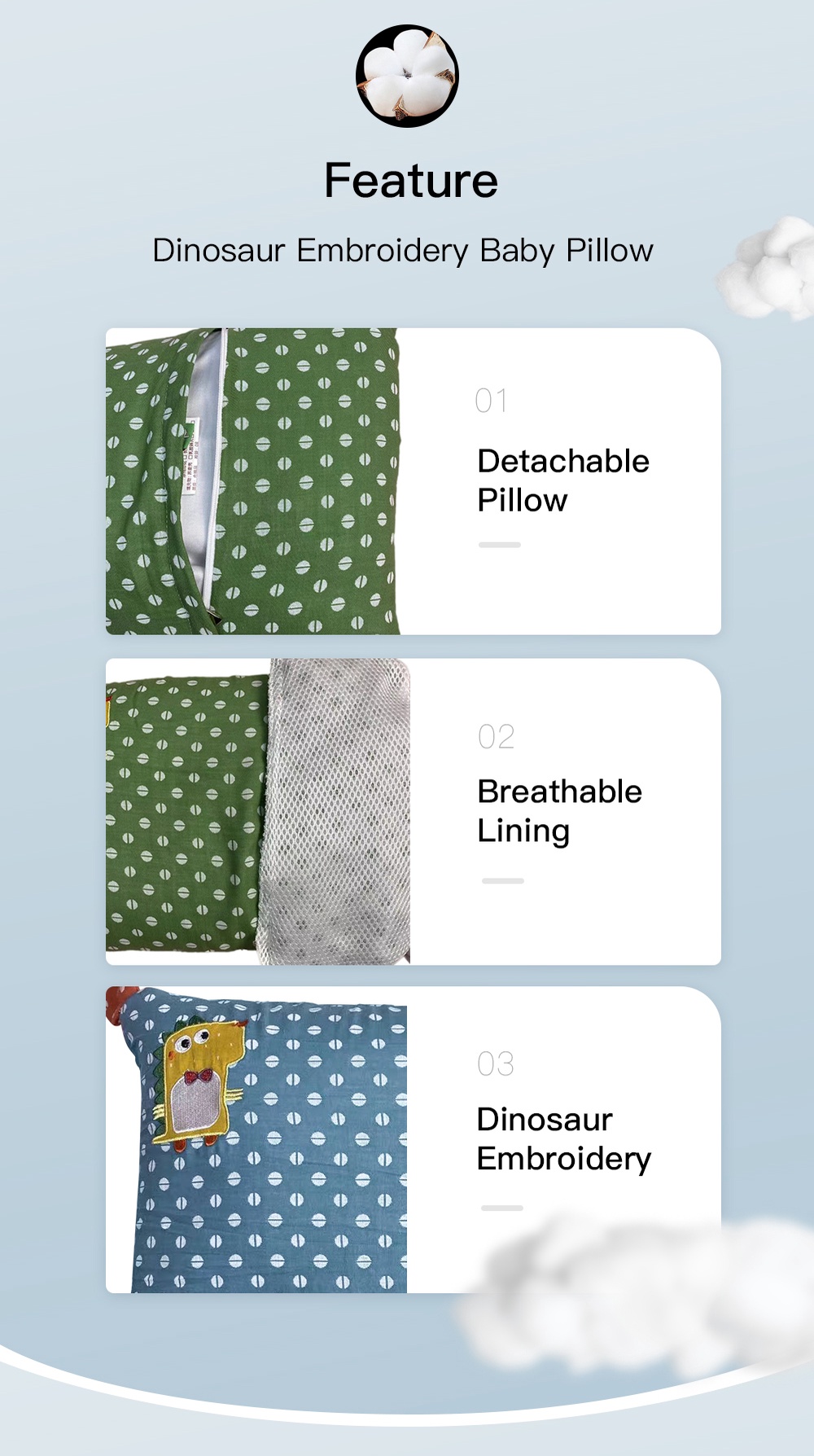 Dinosaur Embroidery Baby Child Pillow-8